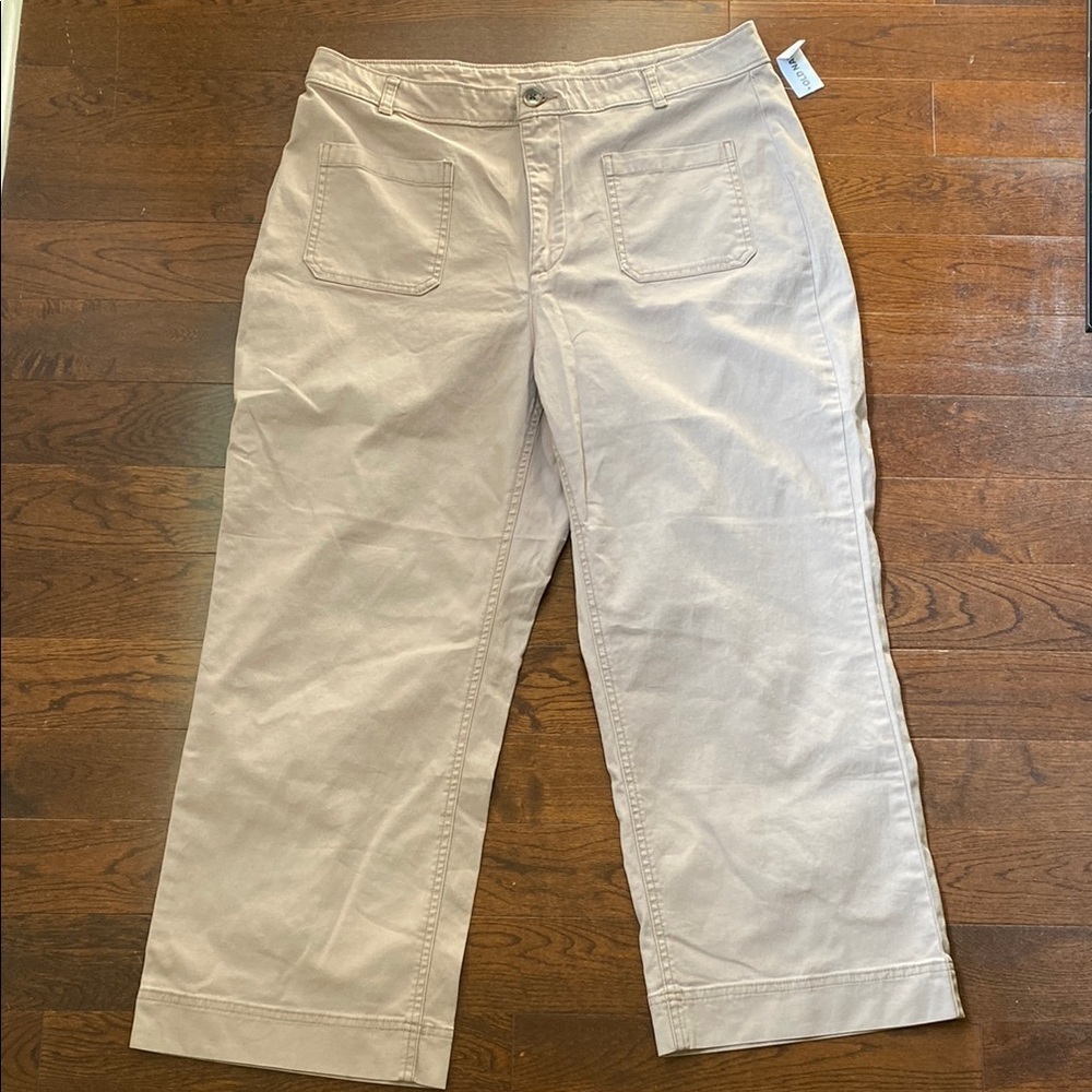 Old Navy Wide Leg Pants Size 14 Beige Khaki High Rise Utility Style Pockets NWT